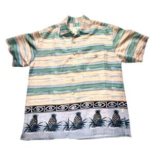 Vtg Joe Martin Men's Hawaiian Shirt M Striped S/S Aloha Magnum PI pineapple wood